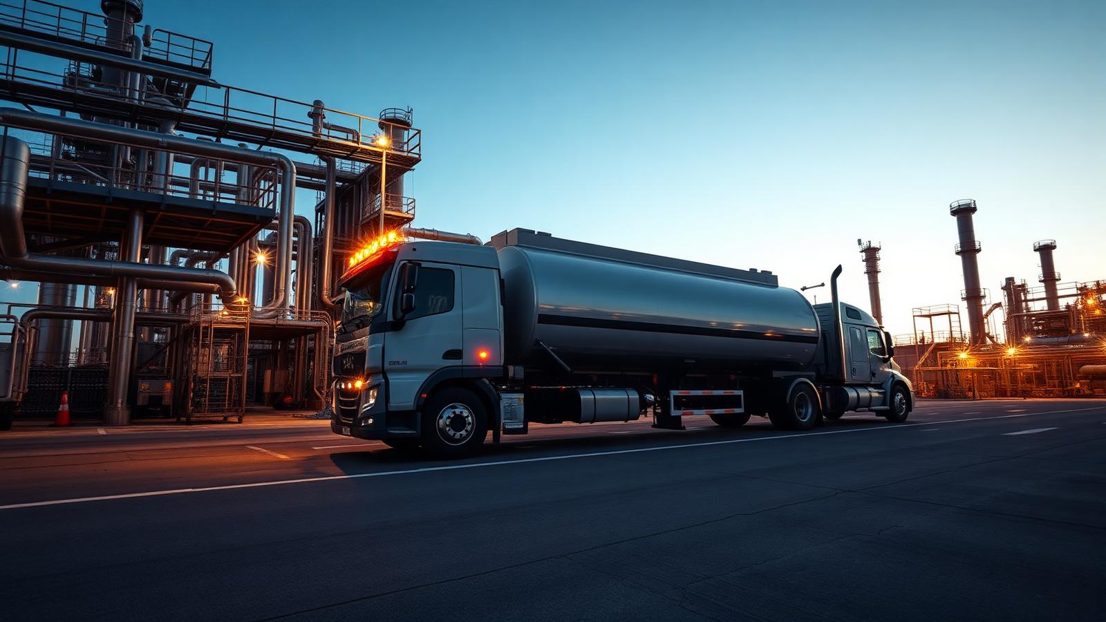 Diesel tanker truck at a refinery loading rack